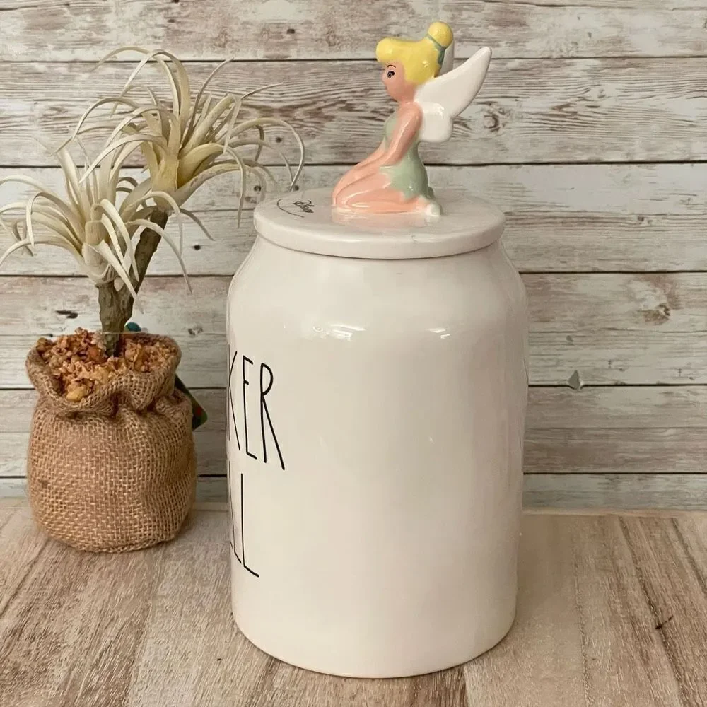 NWT Gorgeous 3D Rae Dunn Disney Canister White Ceramic Tinkerbell Tinker Bell